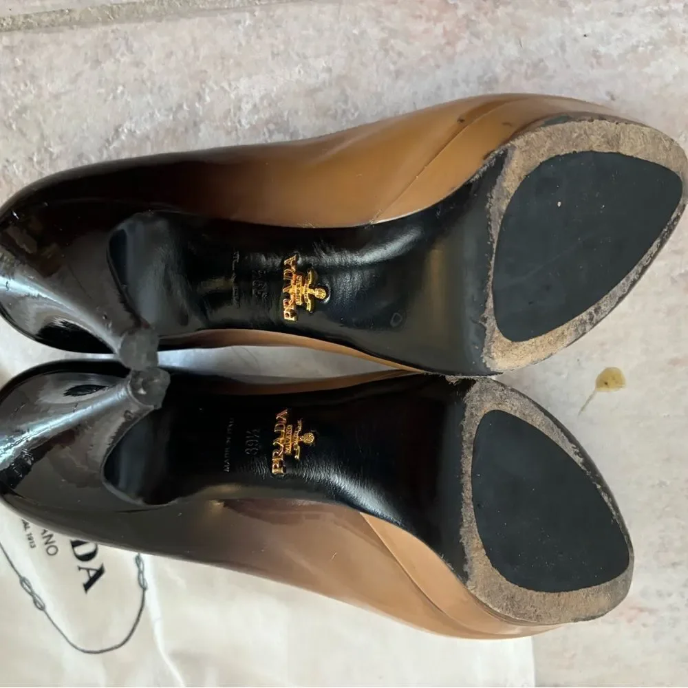 Prada dress shoes Ombre Platform High Heels sexy Pumps tan black colorblock